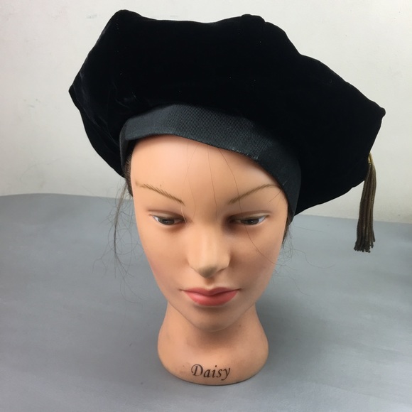 Vintage black velvet doctoral graduation tam cap